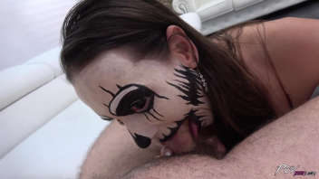 Sexy kisses from adult models wearing Halloween makeup