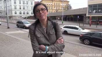 Czech mature woman shows off on the street