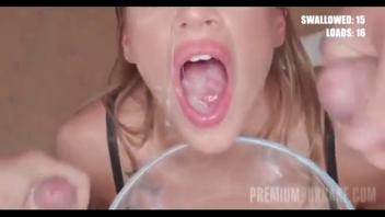 Silvia Dellai takes 50 sodas in her mouth and swallows them whole - naked