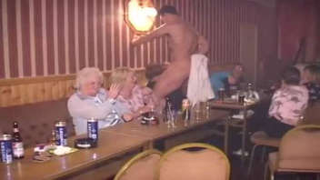 Seniors party with dancing naked men