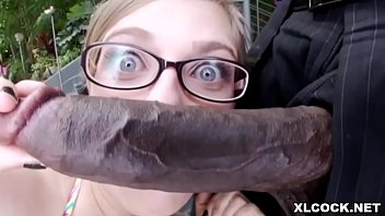 Blonde slut takes giant black cocks