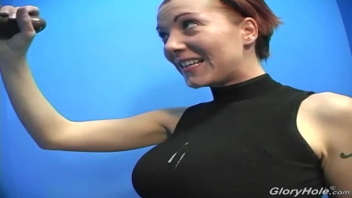 Daring gloryhole with a hungry redhead